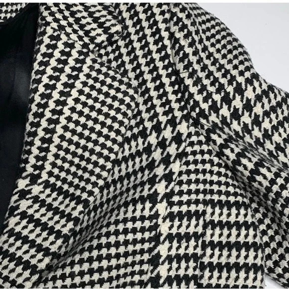 H&M Coat Long Classic & Chic Wool Black White Houndstooth NWOT Sz 2 XS S - Picture 4 of 11